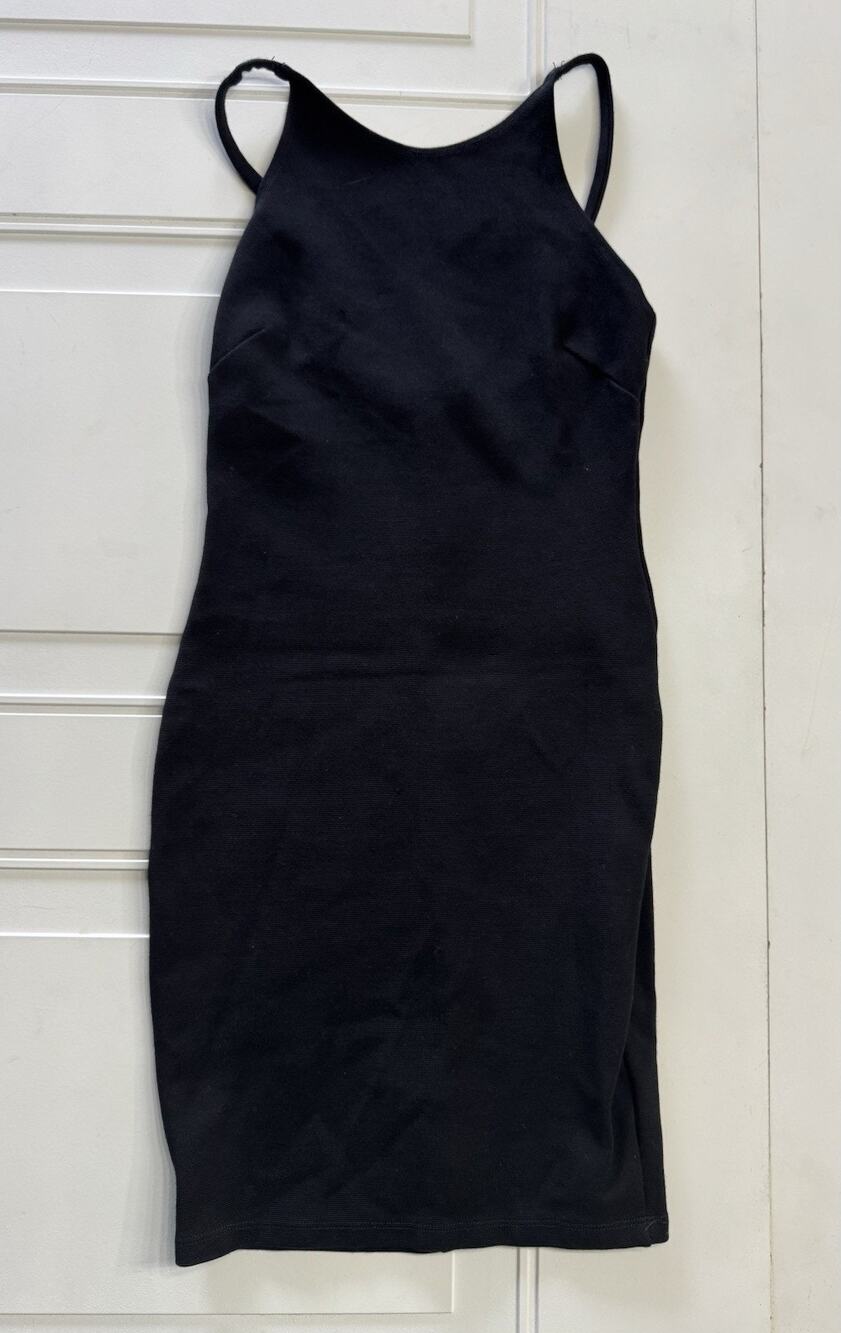 Lulu’s Womens Sz XS Little Black Mini Dress Bodycon Halter Stretch Spaghetti
